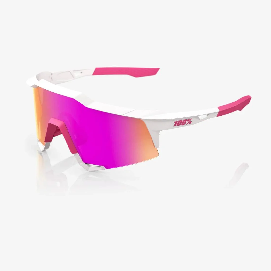 100% Speedcraft®  Adult Sunglases Matte White/Pink w/ HiPER® Vital Pink Mirror Lens