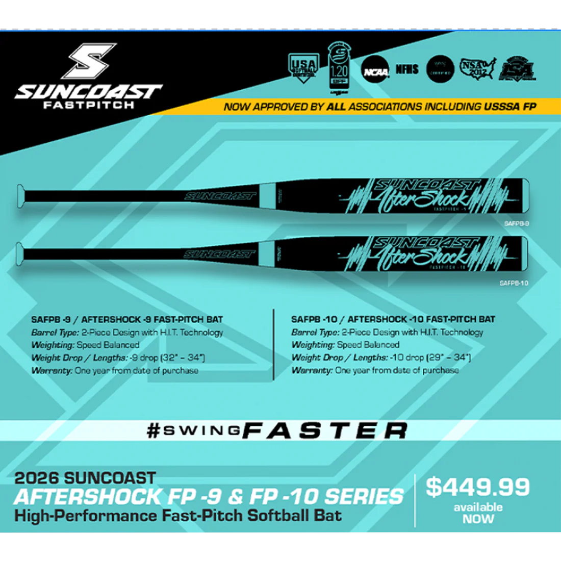 2026 Suncoast Aftershock Fastpitch Softball Bat: -10, -9 - Image 2