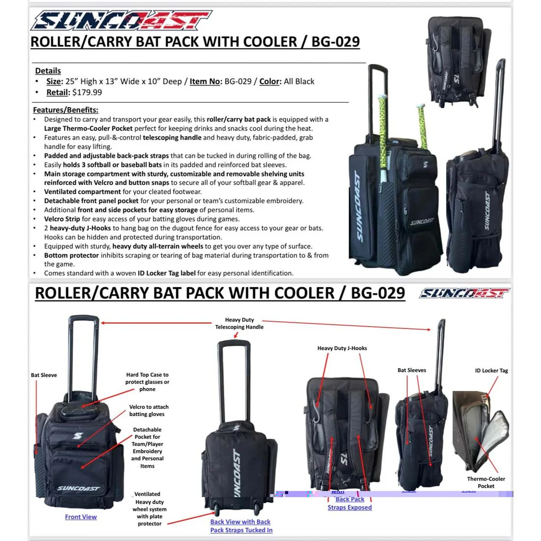 Suncoast Roller/Carry Bat Pack with Cooler: BG-029 - Image 2